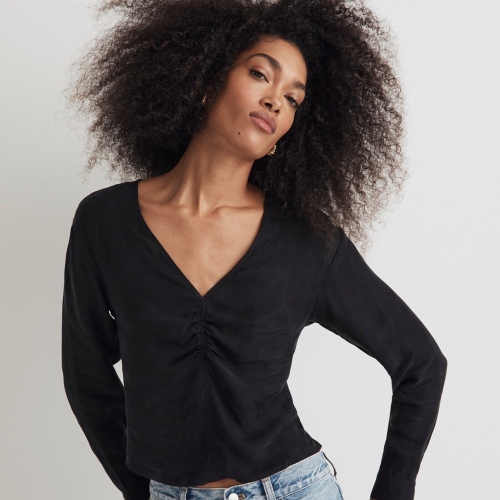 Madewell Black V-Neck Long Sleeve Blouse